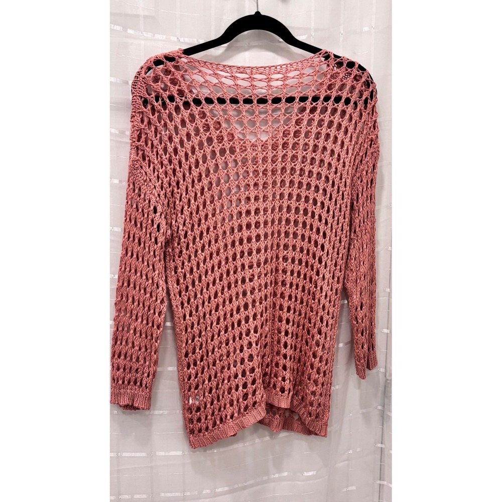 Unbranded Dusty Rose Pink Open Knit Crochet V-Neck Sweater Women's Size M Boho - Picture 2 of 5